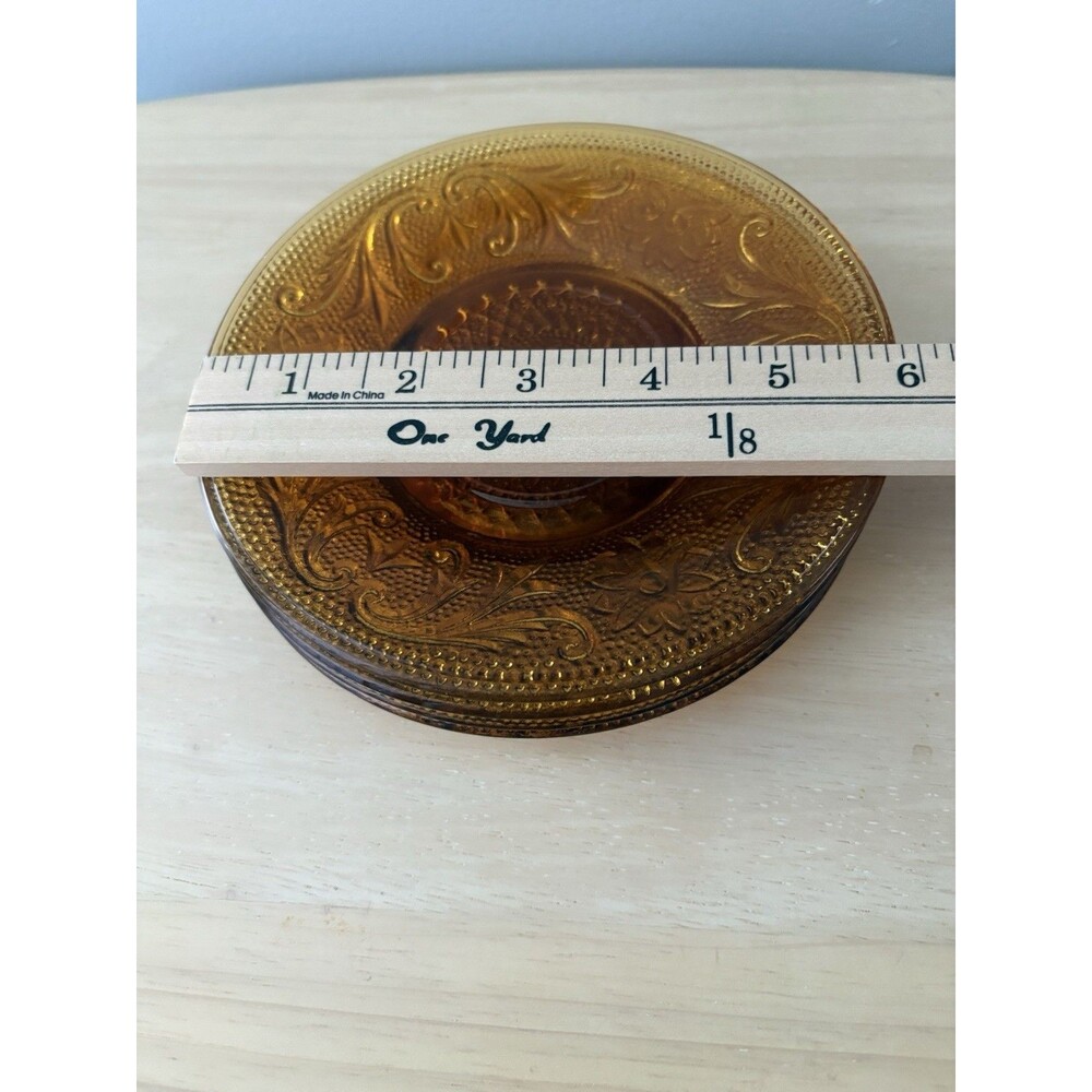 Vintage Amber Tiara Indiana Glass Sandwich 6" Saucer Plates Set Of 4 Dessert - Picture 4 of 5